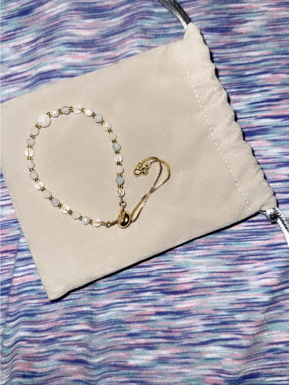HGDEER Gold & White quartz Beaded Adjustable Bracelet